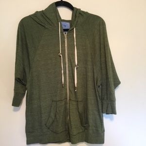 Sage green three quarter length sleeve zip up L